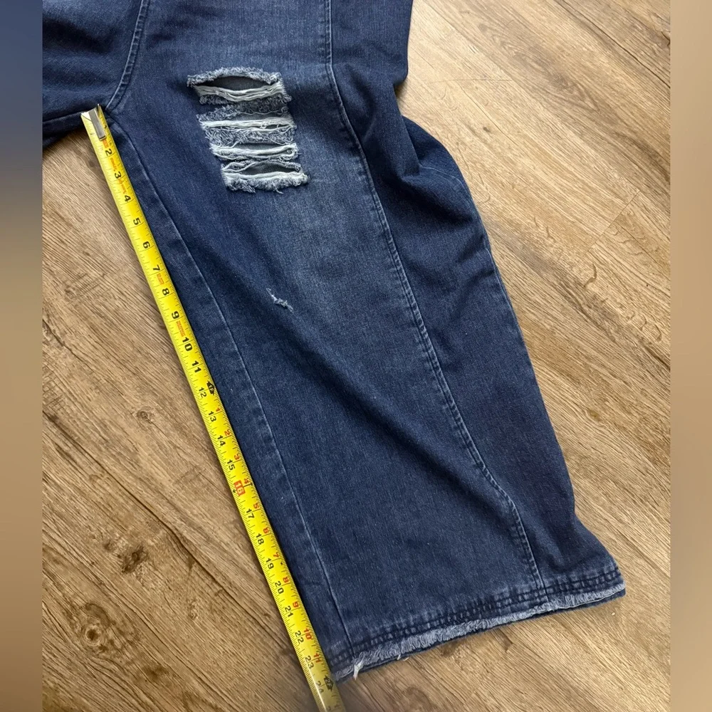 Wide Leg Distressed Oversized Jean Overalls - Picture 4 of 14
